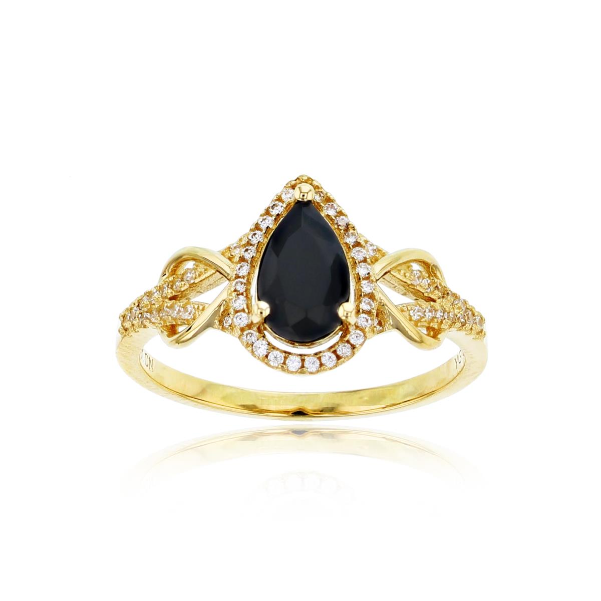 14K Yellow Gold CZ Rd & 8x5mm PS Onyx Knot Sides Ring