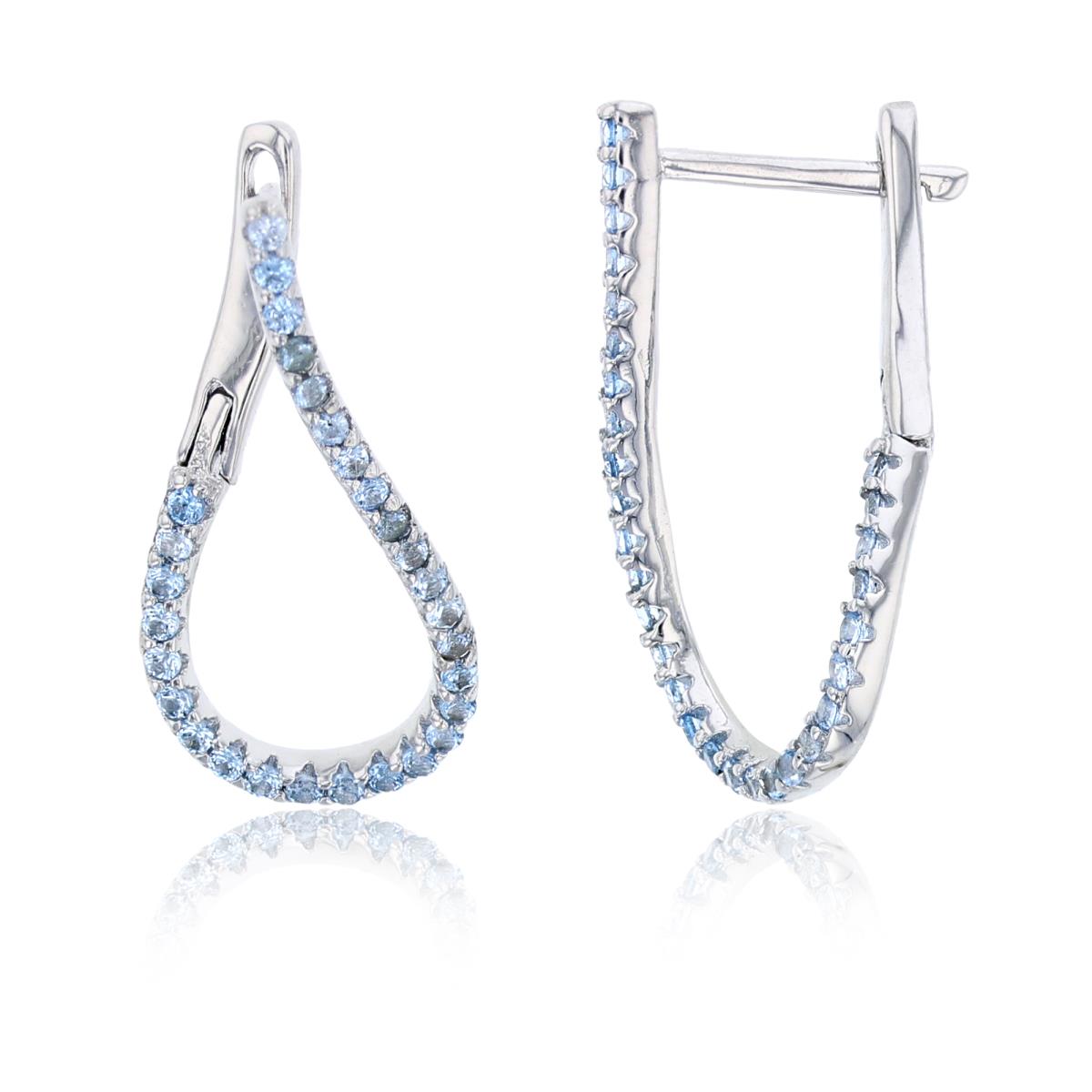 Sterling Silver Rhodium #119 Blue CZ Twisted 22x11mm Hoop Earring