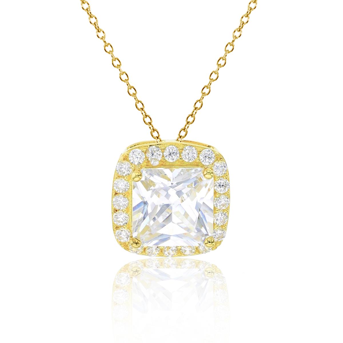 Sterling Silver Yellow 8mm Square CZ Halo 18" Necklace