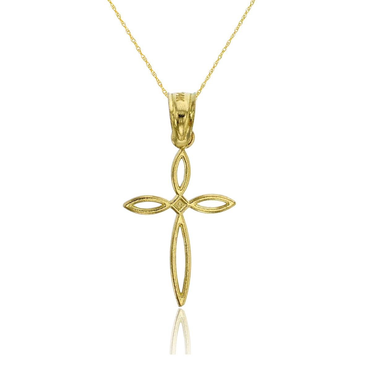 14K Yellow Gold Diamond Cut 33x11mm Small Open Cross 18" Rope Chain Necklace