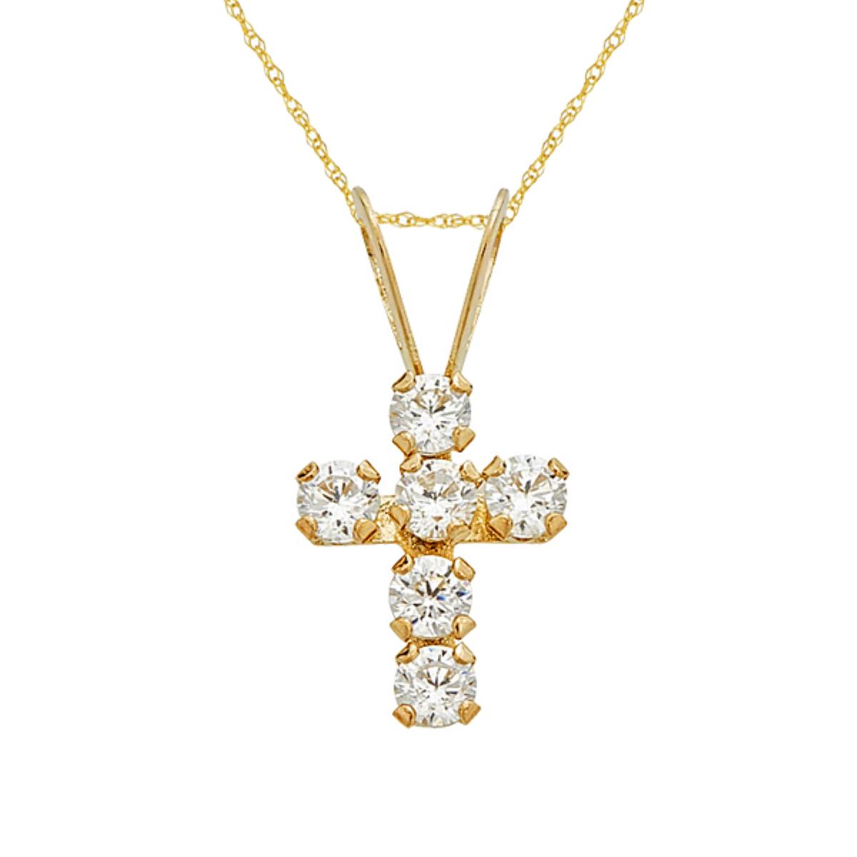 14K Yellow Gold 2.00mm Round Cut Cross 18" Rope Chain Necklace