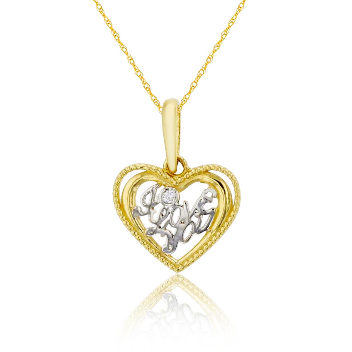 14K Two-Tone Gold "I Love You" Milgrain Heart 18" Rope Chain Necklace