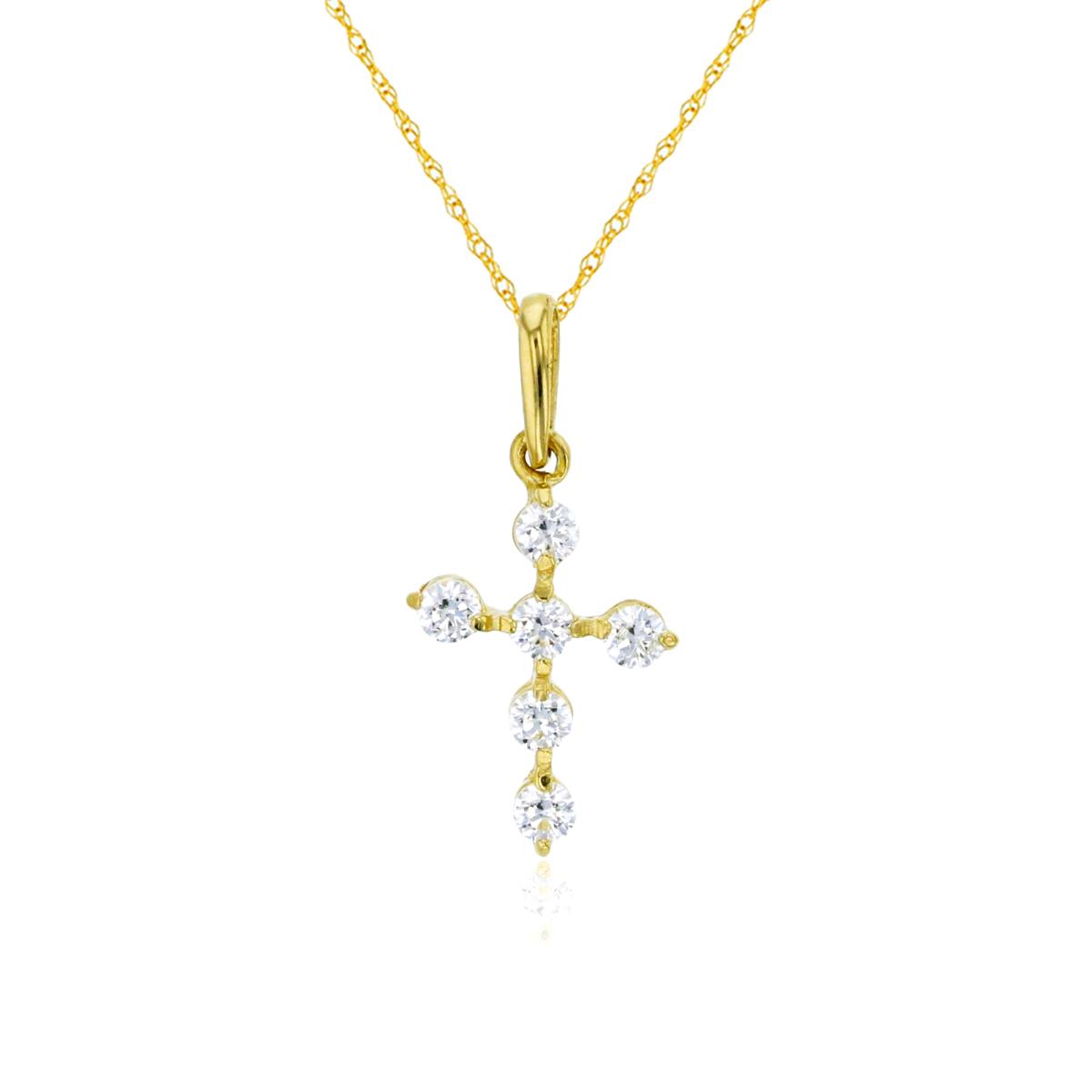 14K Yellow Gold 2mm Round Cut Cross 18" Rope Chain Necklace