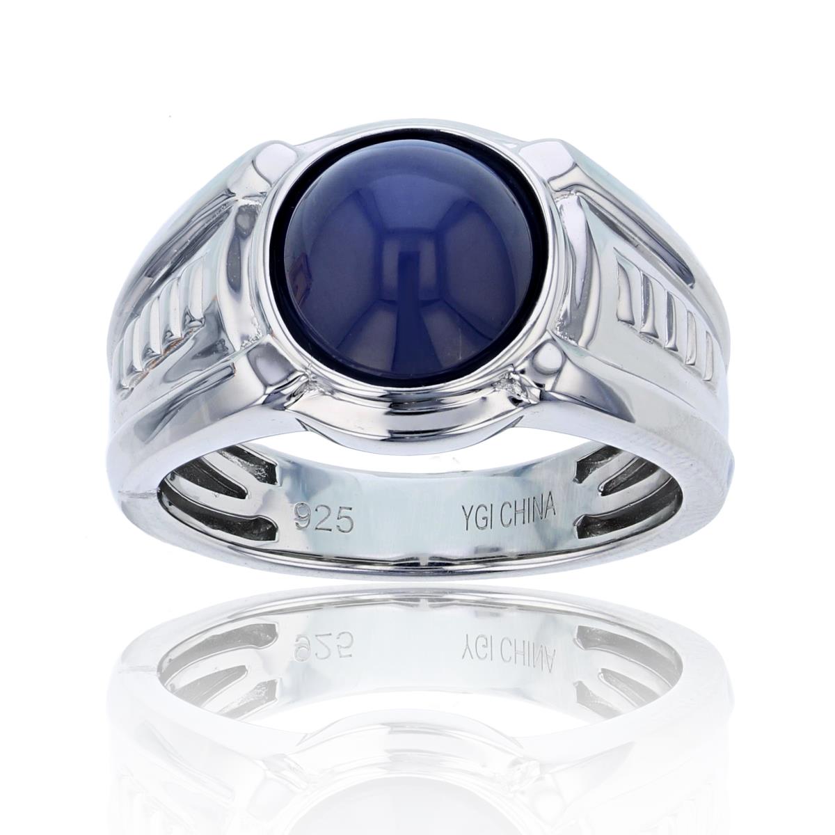 Sterling Silver Rhodium 10mm Rnd Cr. Blue Star Sapphire Ring