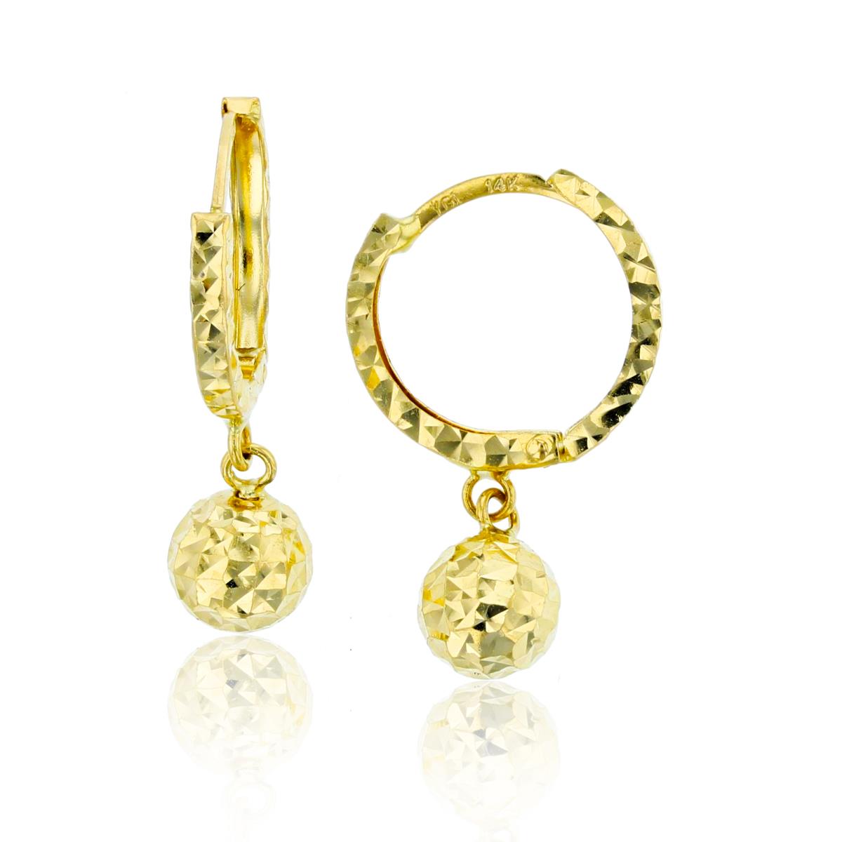 9K Yellow Gold Diamond Cut 4mm Ball Dangling Earring