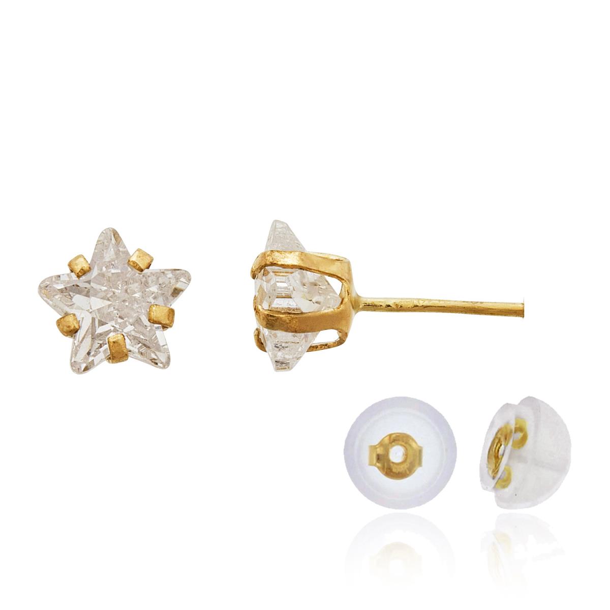 14K Yellow Gold 7.00mm Star Cut Solitaire Stud Earring with Silicone Back