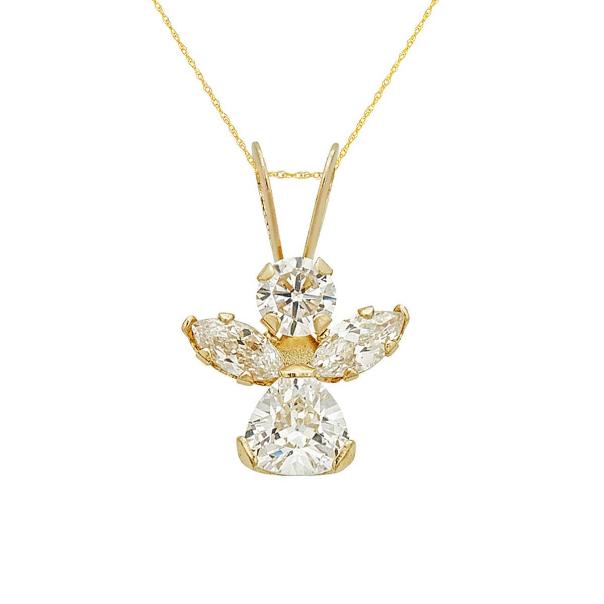 14K Yellow Gold Angel CZ Double Bail 18" Rope Chain Necklace