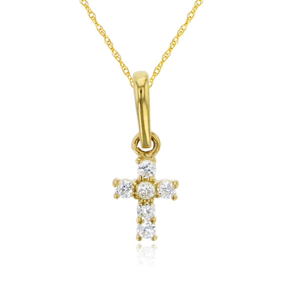 14K Yellow Gold Micropave Small Cross 18" Rope Chain Necklace