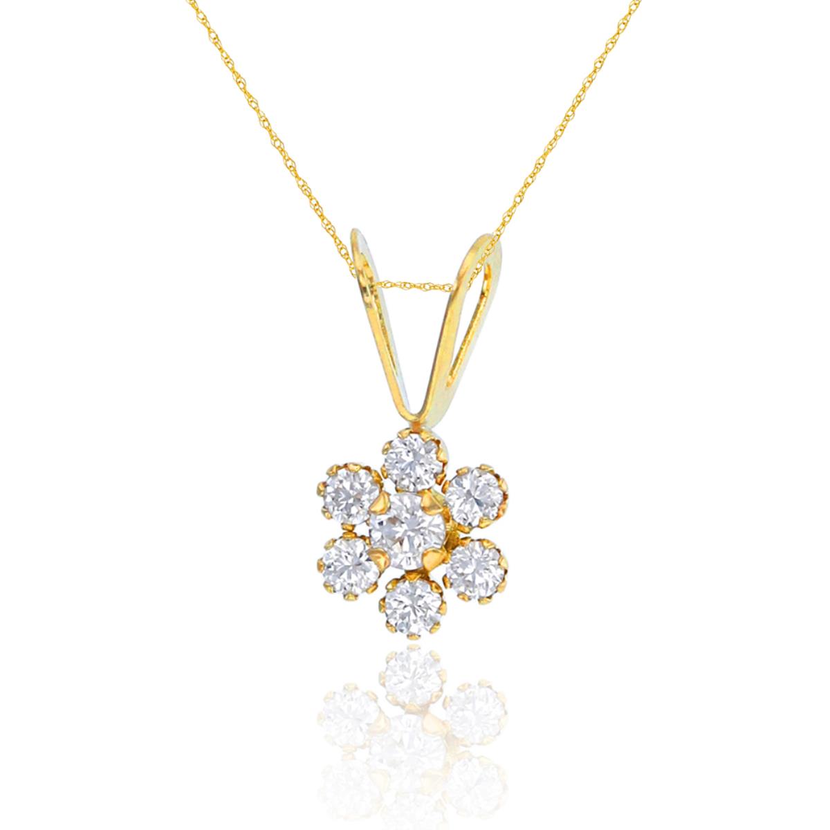 14K Yellow Gold 2mm and 1.50mm Rd CZ Cluster Flower 18" Rope Chain Necklace