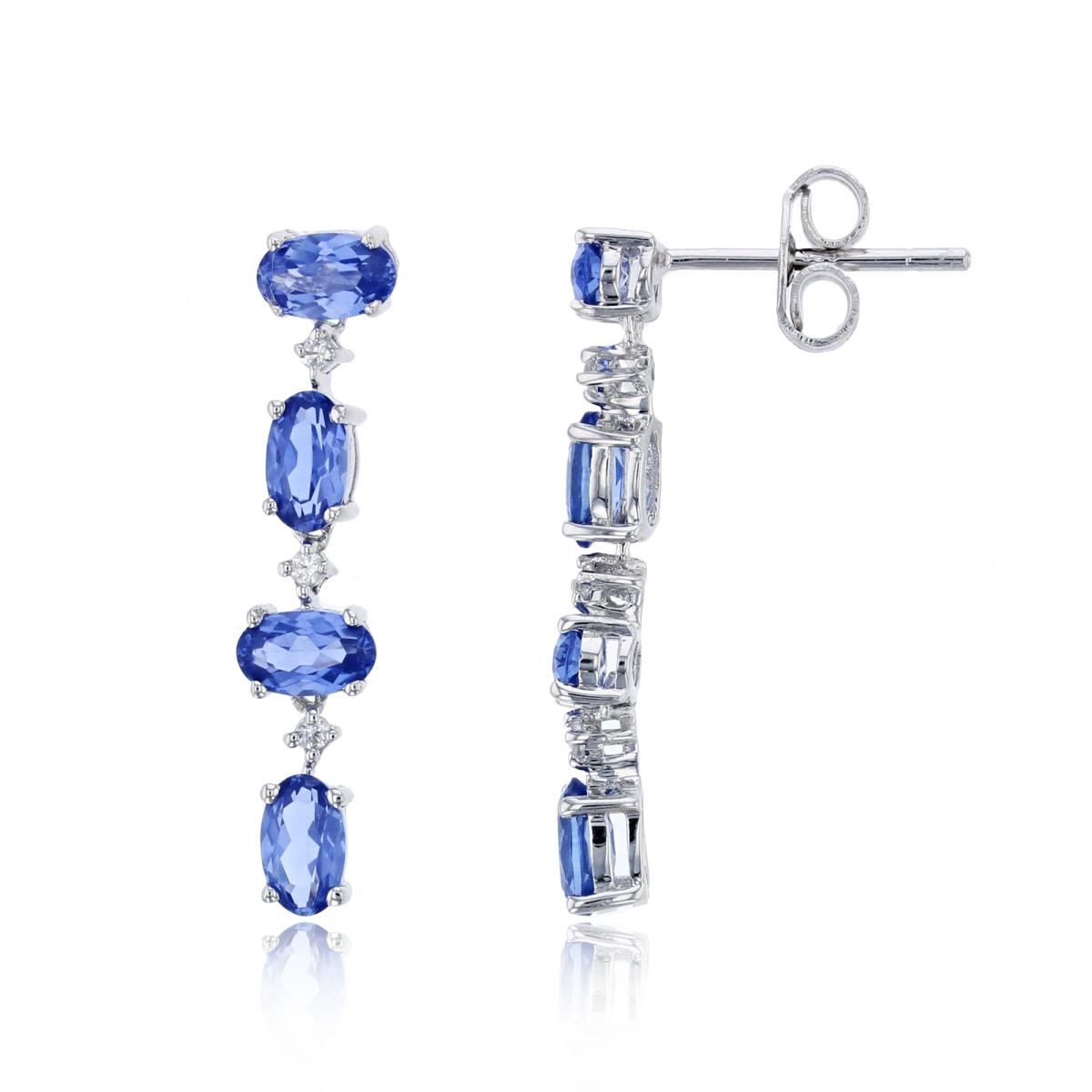 Sterling Silver Rhodium Ov Cr.Ceylon Sapphire & Cr. White Sapphire Flexy Linked Vertical Earring