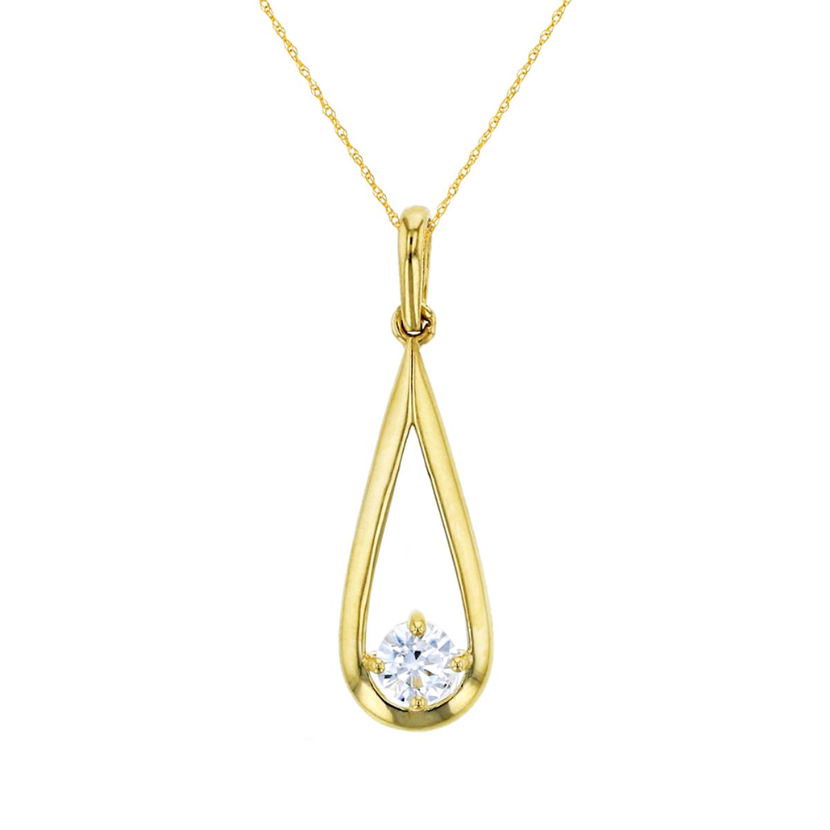 14K Yellow Gold Polished Tear Drop 3.50mm CZ Dangling 18" Rope Chain Necklace