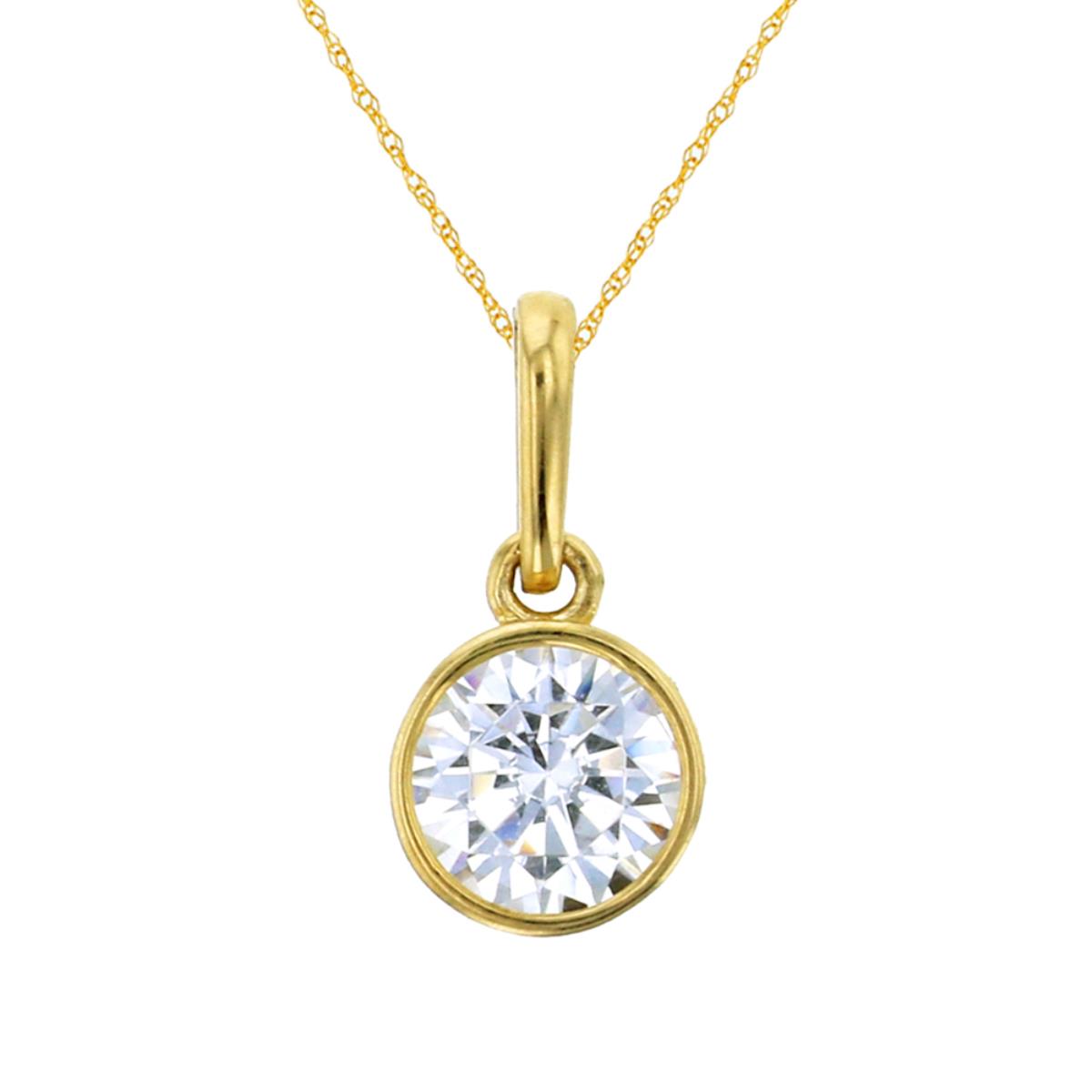 14K Yellow Gold 5mm Round Cut CZ Bezel Solitaire Dangling 18" Rope Chain Necklace