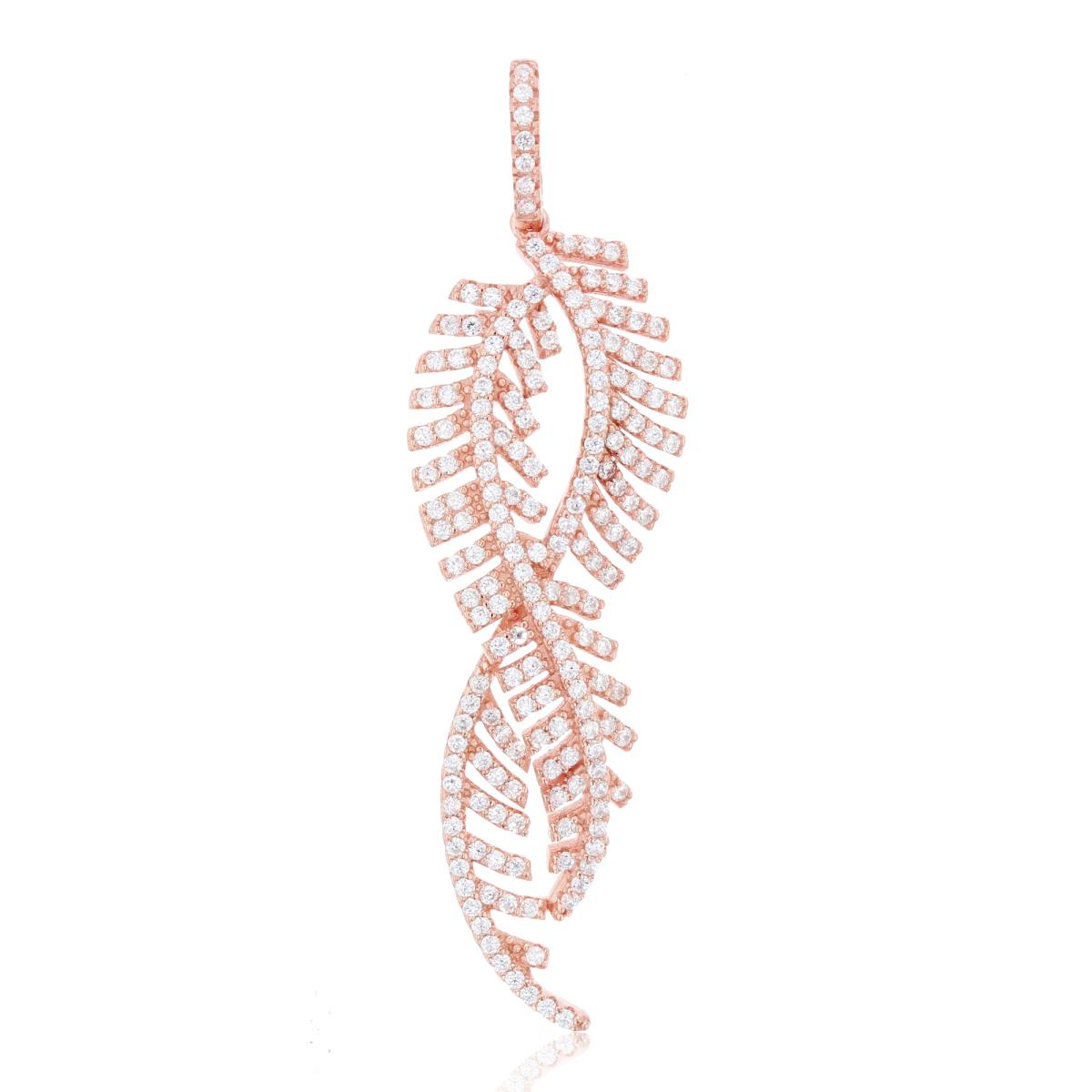 Sterling Silver Rose Micropave CZ Leaf Pendant