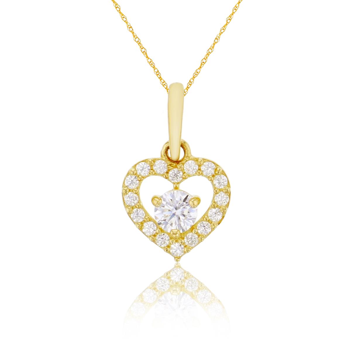 14K Yellow Gold 3mm Rd Cut CZ Heart 18" Rope Chain Necklace