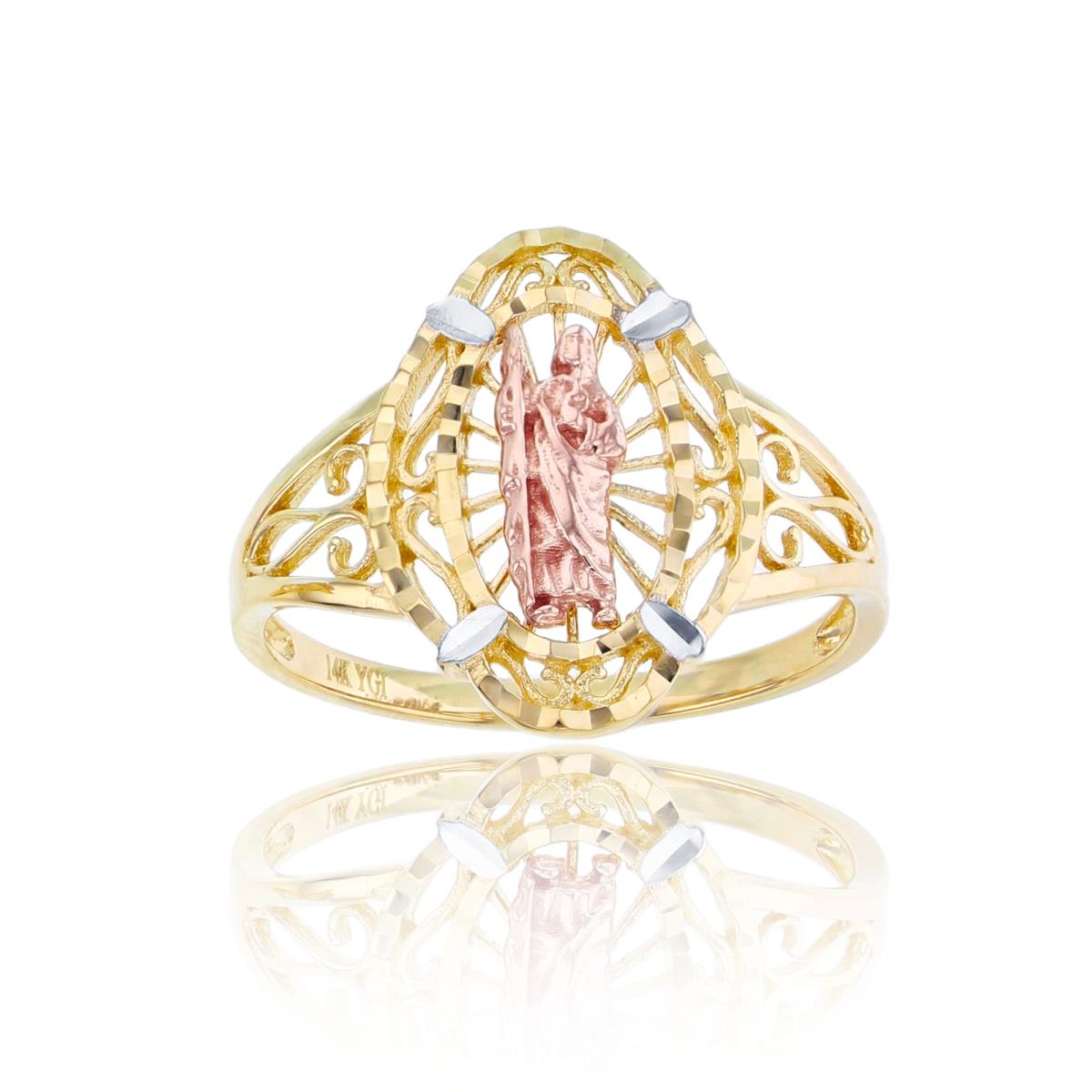 14K Tri-Color Gold Diamond Cut St. Jude Religous Ring