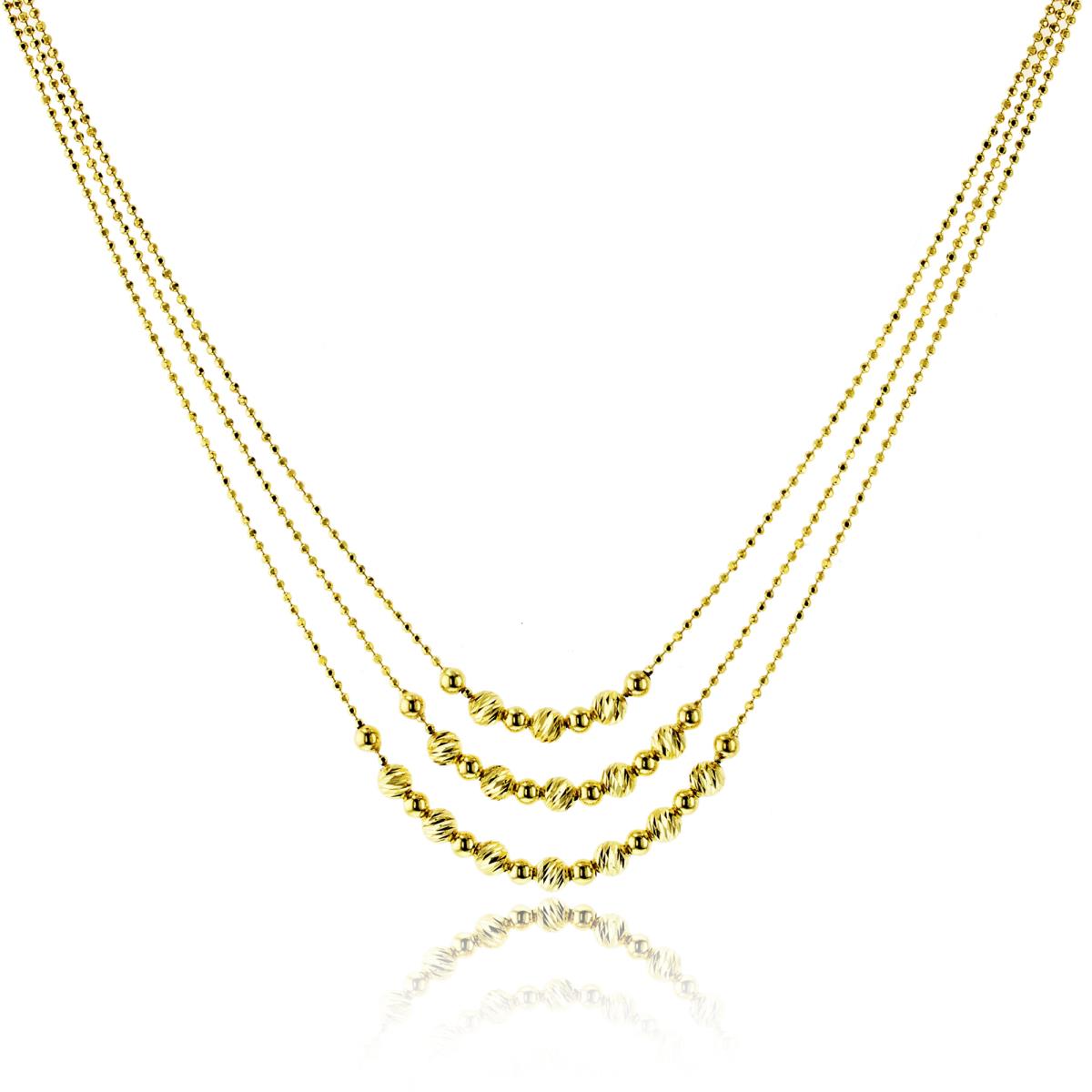 10K Yellow Gold DC Beaded Triple Layer 18" Necklace