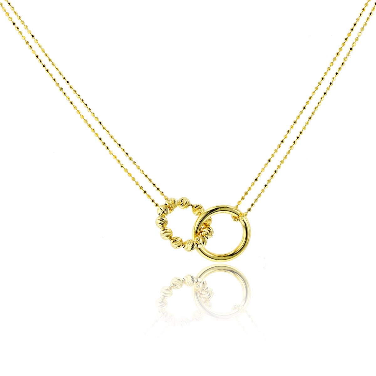 10K Yellow Gold Polished & DC Beaded Interlocking Circles 18" Necklace