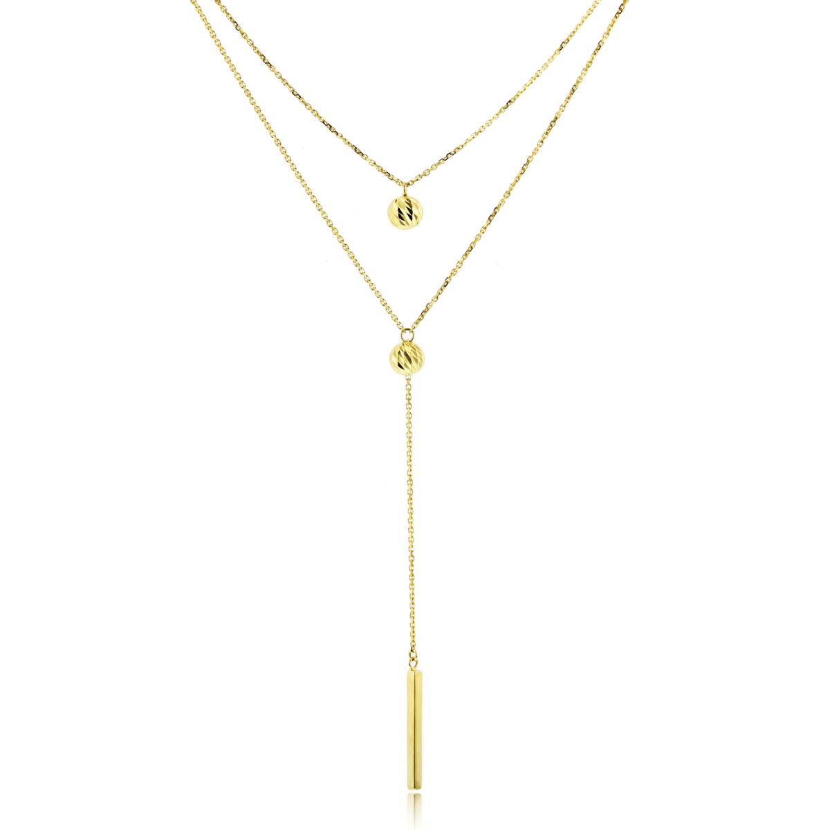 10K Yellow Gold 6mm DC Ball Double Layered "Y" 18" Necklace
