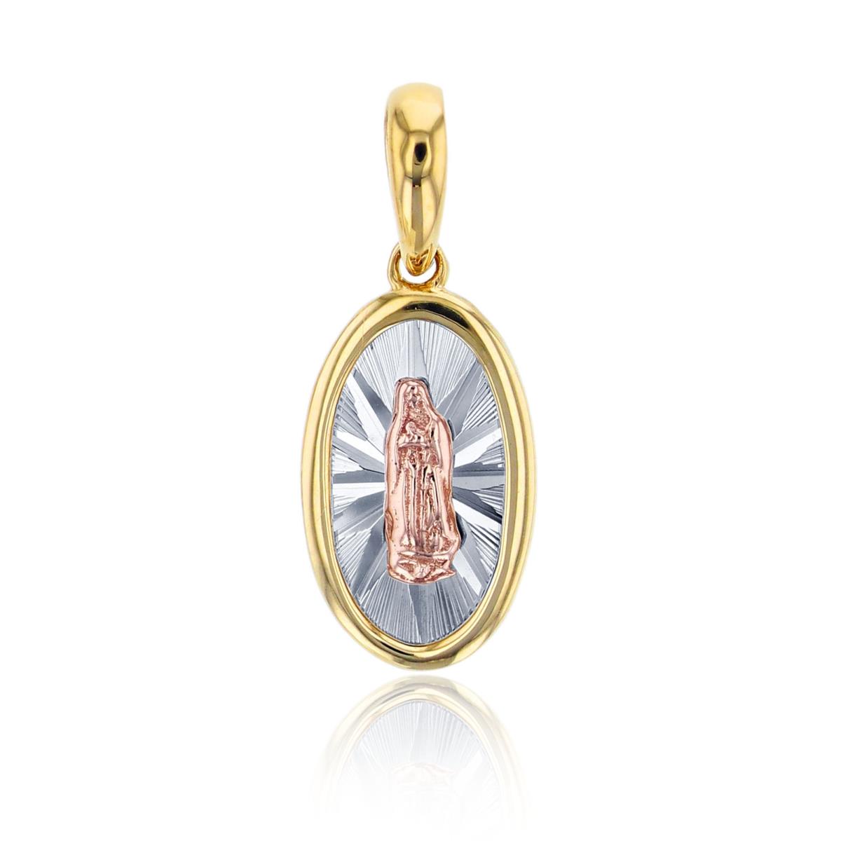14K Tri-Color Gold Virgin Mary DC Background Oval Pendant