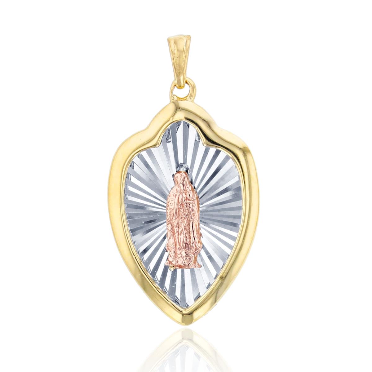 14K Tri-Color Gold Virgin Mary DC Background Feather Pendant