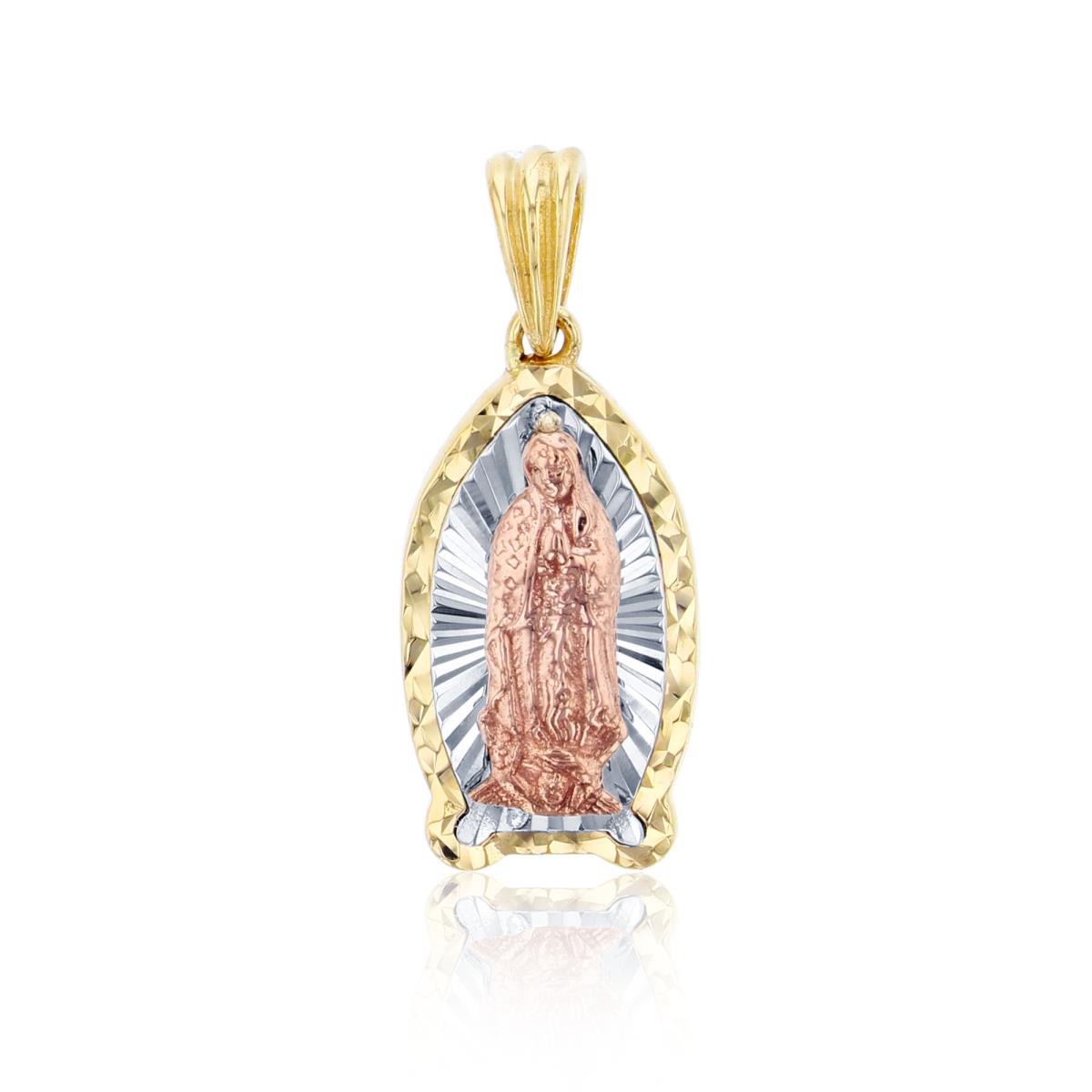 14K Tri-Color Gold Diamond Cut Virgin Mary Pendant