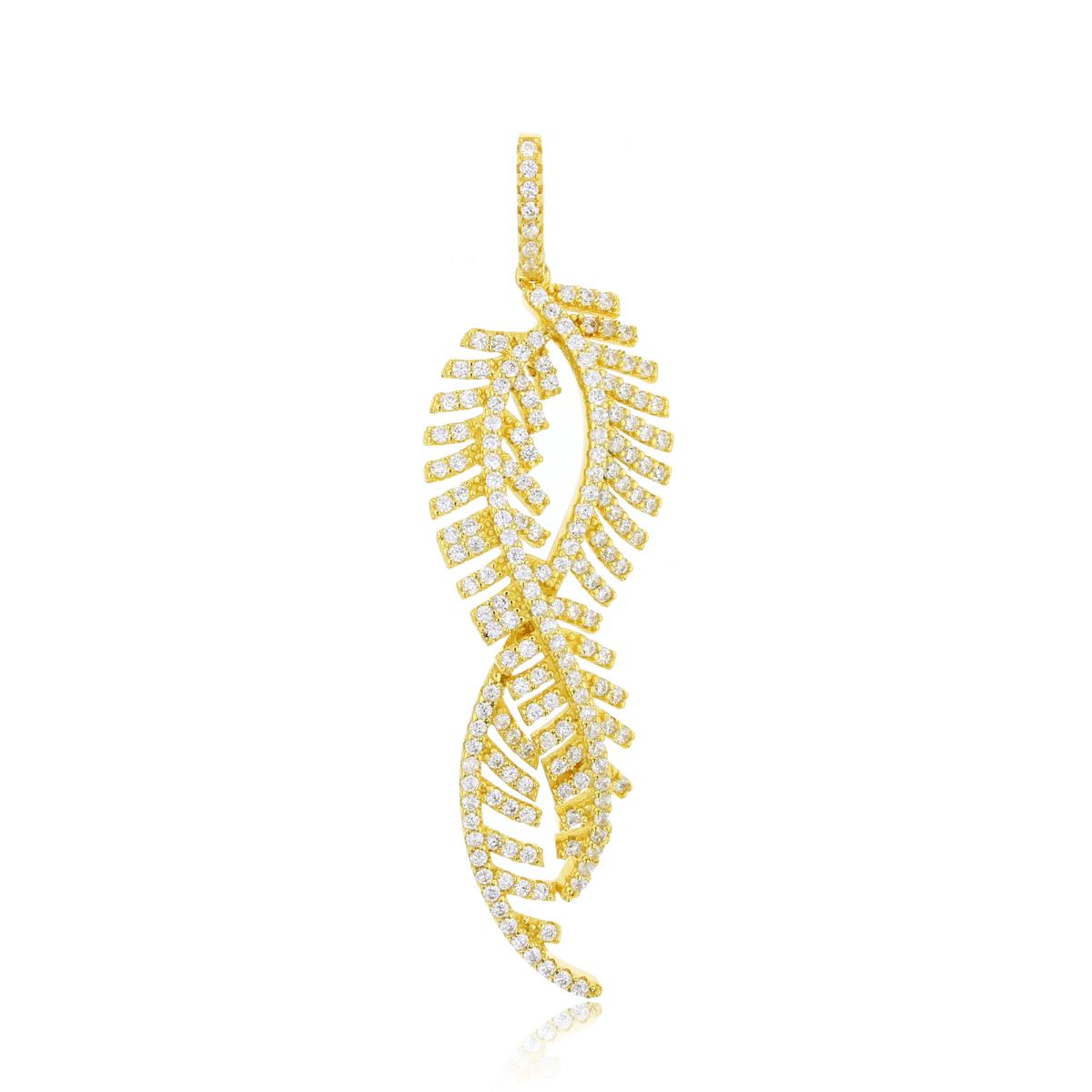 Sterling Silver Yellow 1-Micron Micropave CZ Leaf Pendant