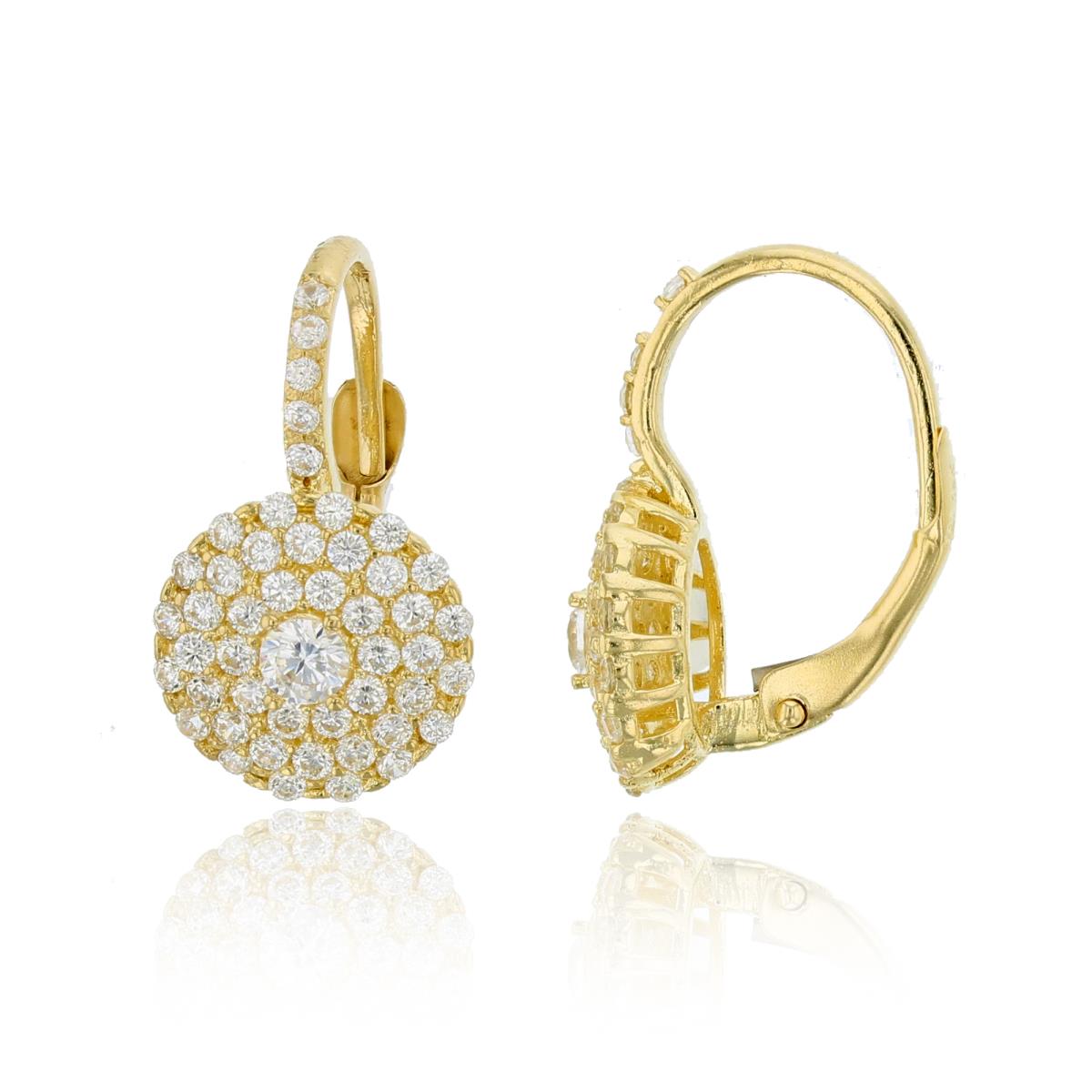 14K Yellow Gold Micropave Circle Leverback Earring