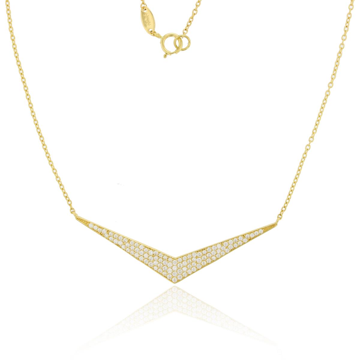 10K Yellow Gold Micropave "V" Shaped 17" Necklace