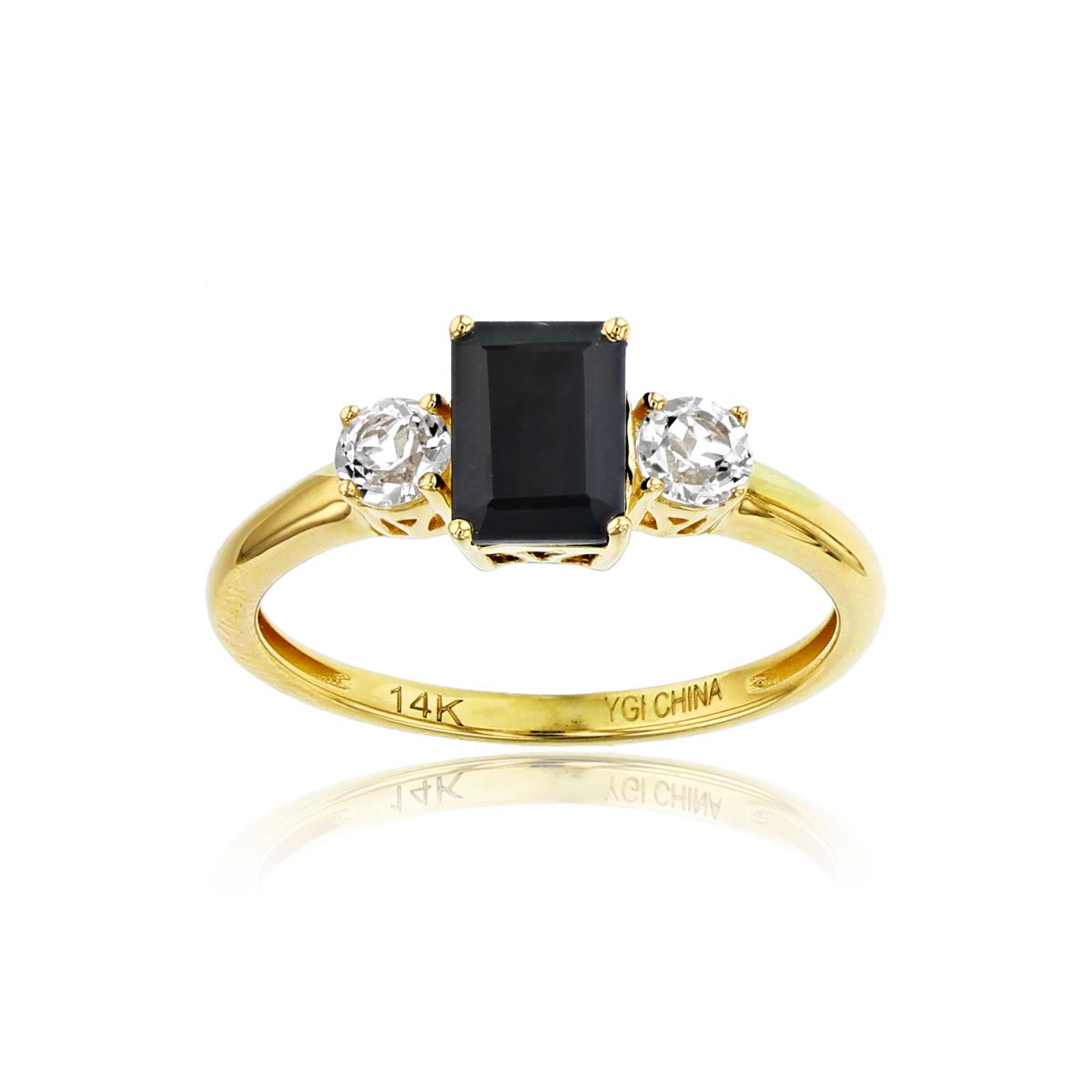 Silver Sterling +1Micron 14K Yellow Gold 7x5mm Oct Onyx & 3.5mm Rnd White Topaz on Sides Ring
