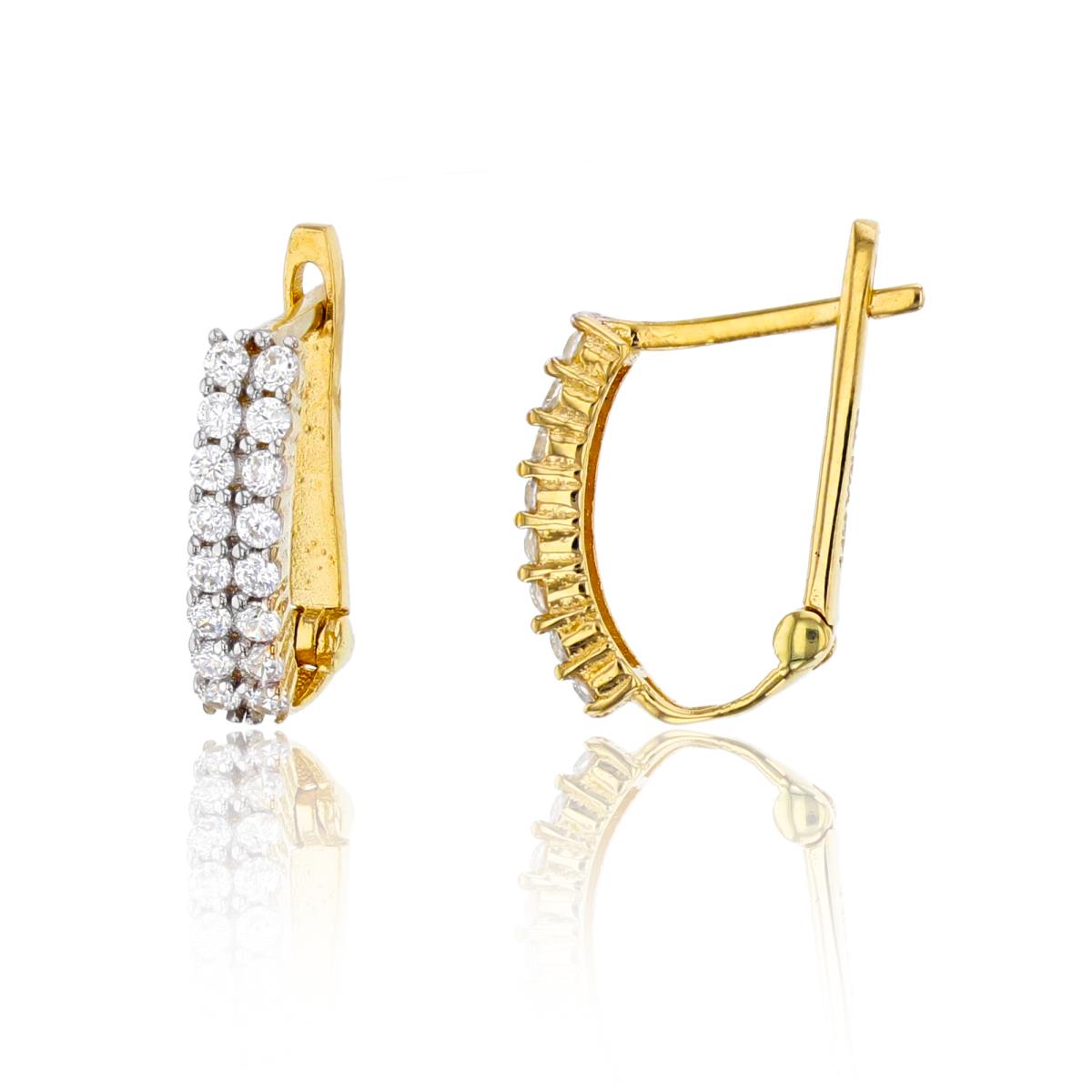 10K Yellow Gold Rnd CZ Double Row 13X3mm Huggie Earring with Omega Back