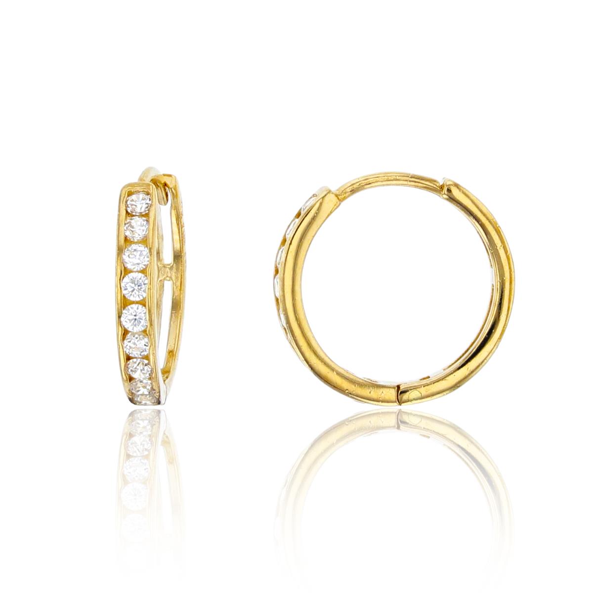 10K Yellow Gold  Rnd CZ Channel Set 11X2mm Huggie Earring
