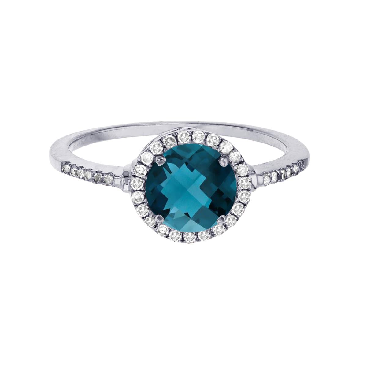 Sterling Silver Rhodium 7mm Round London Blue Topaz & Created White Sapphire Halo Ring