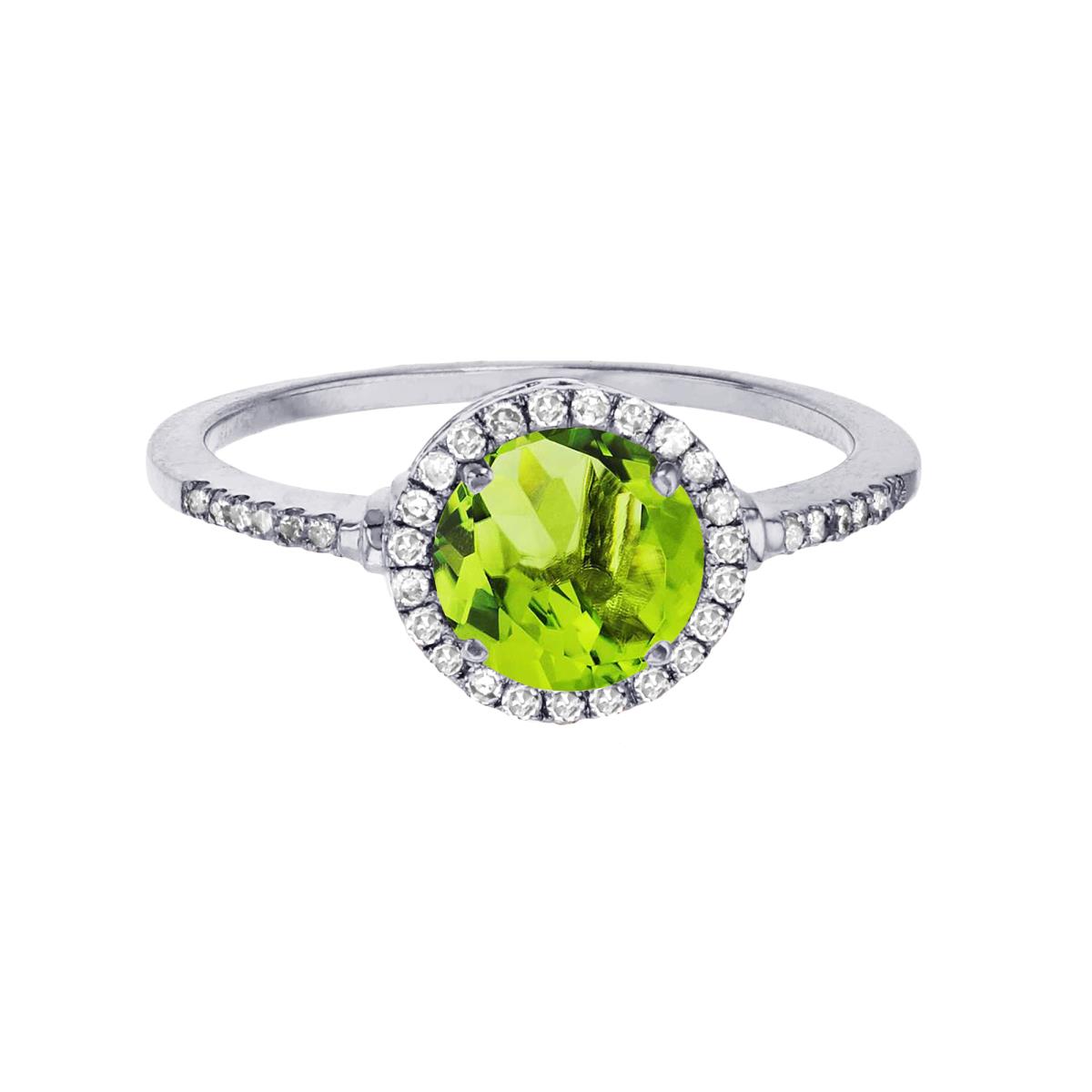 Sterling Silver Rhodium 7mm Round Peridot & Created White Sapphire Halo Ring