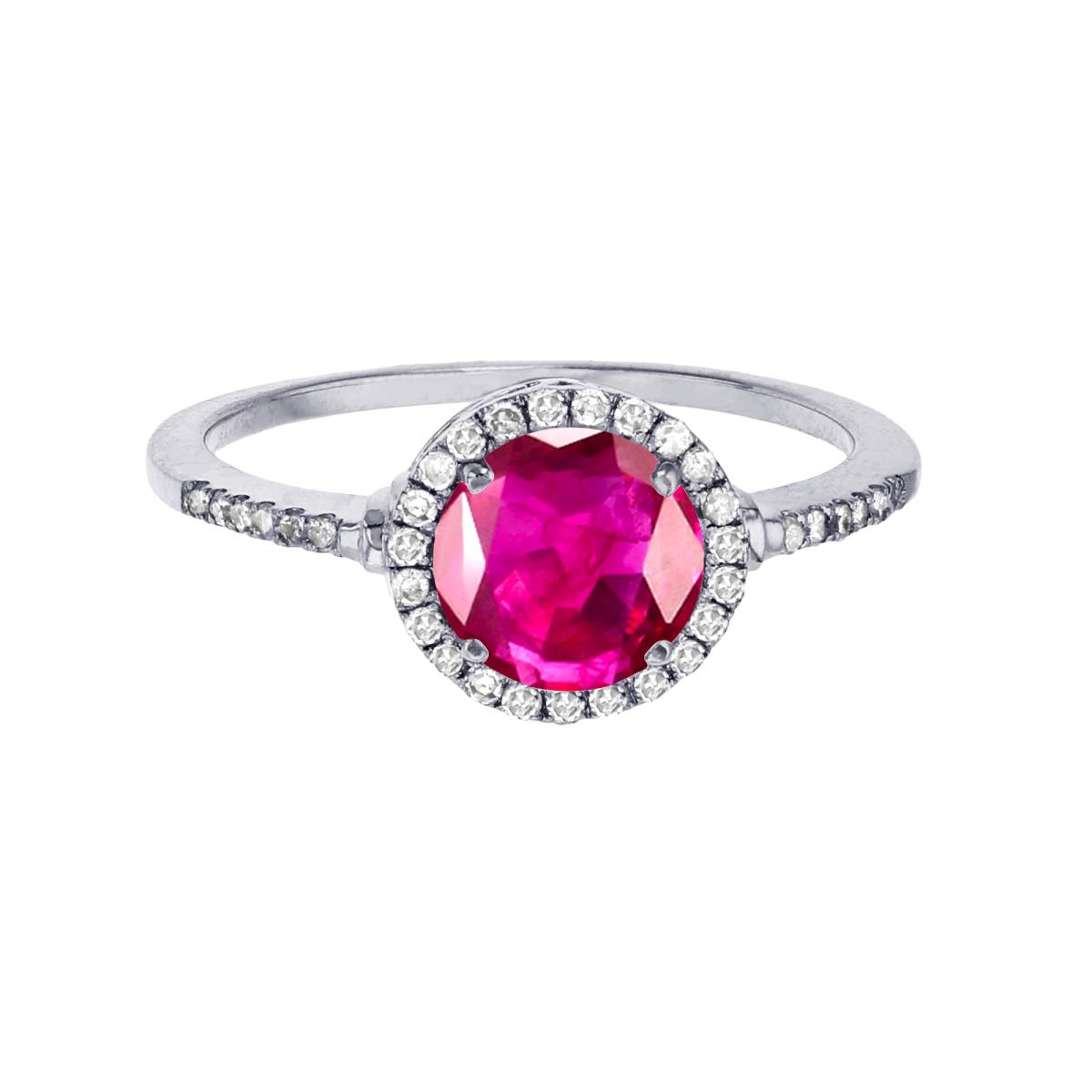 Sterling Silver Rhodium 7mm Round Cr Ruby & Cr White Sapphire Halo Ring