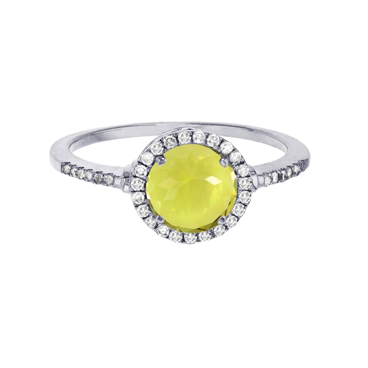 Sterling Silver Rhodium 7mm Round Cr Yellow Sapphire & Cr White Sapphire Halo Ring