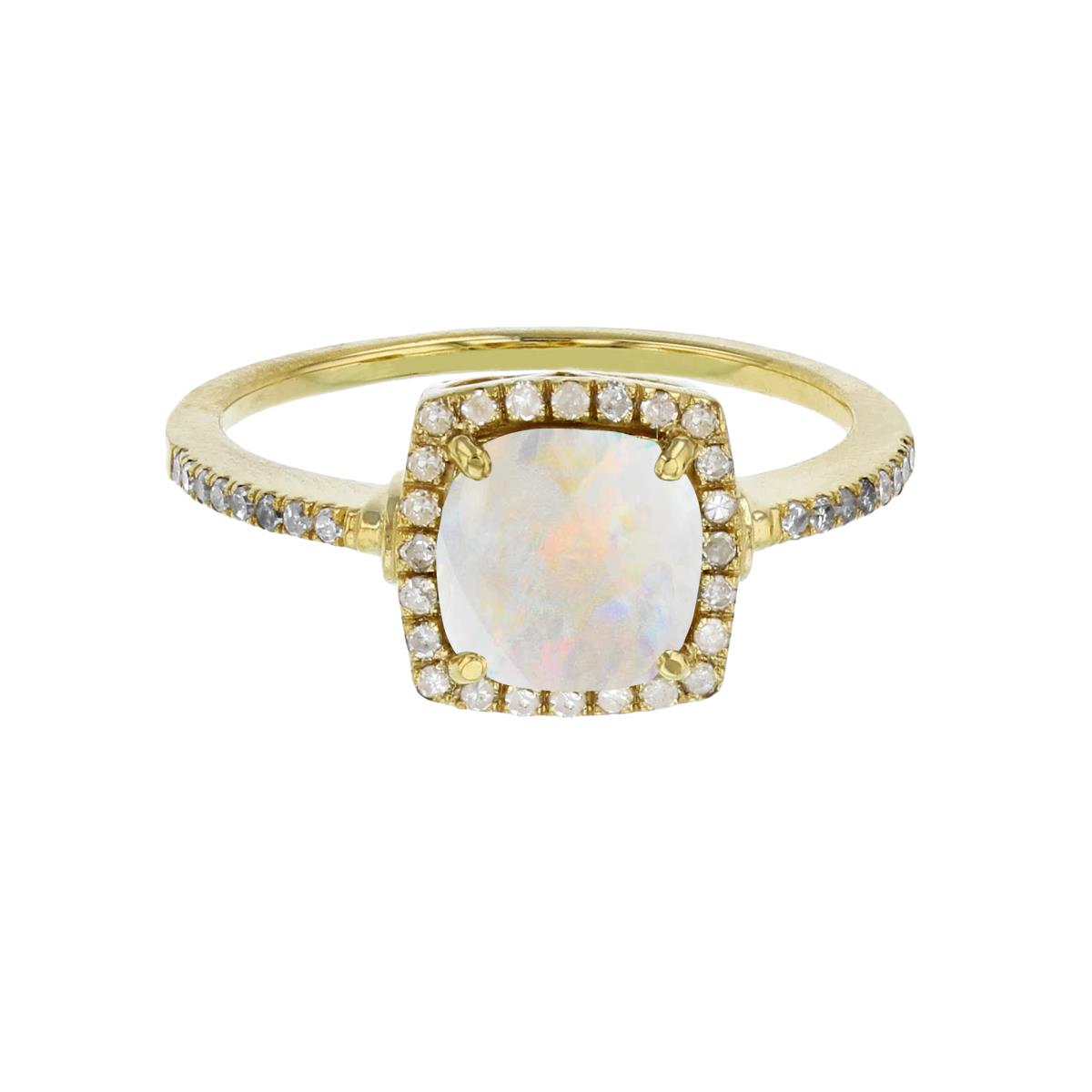 Sterling Silver Yellow 7mm Cushion Cr Opal & Cr White Sapphire Halo Ring