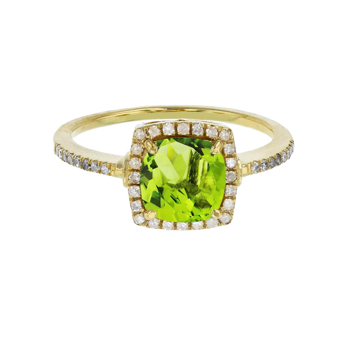Sterling Silver Yellow 7mm Cushion Peridot & Cr White Sapphire Halo Ring