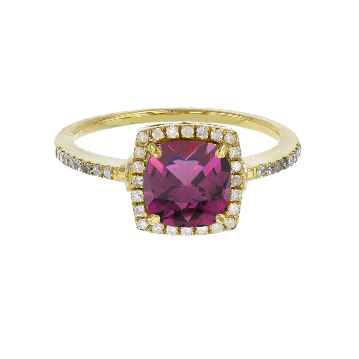 Sterling Silver Yellow 7mm Cushion Rhodolite & Cr White Sapphire Halo Ring