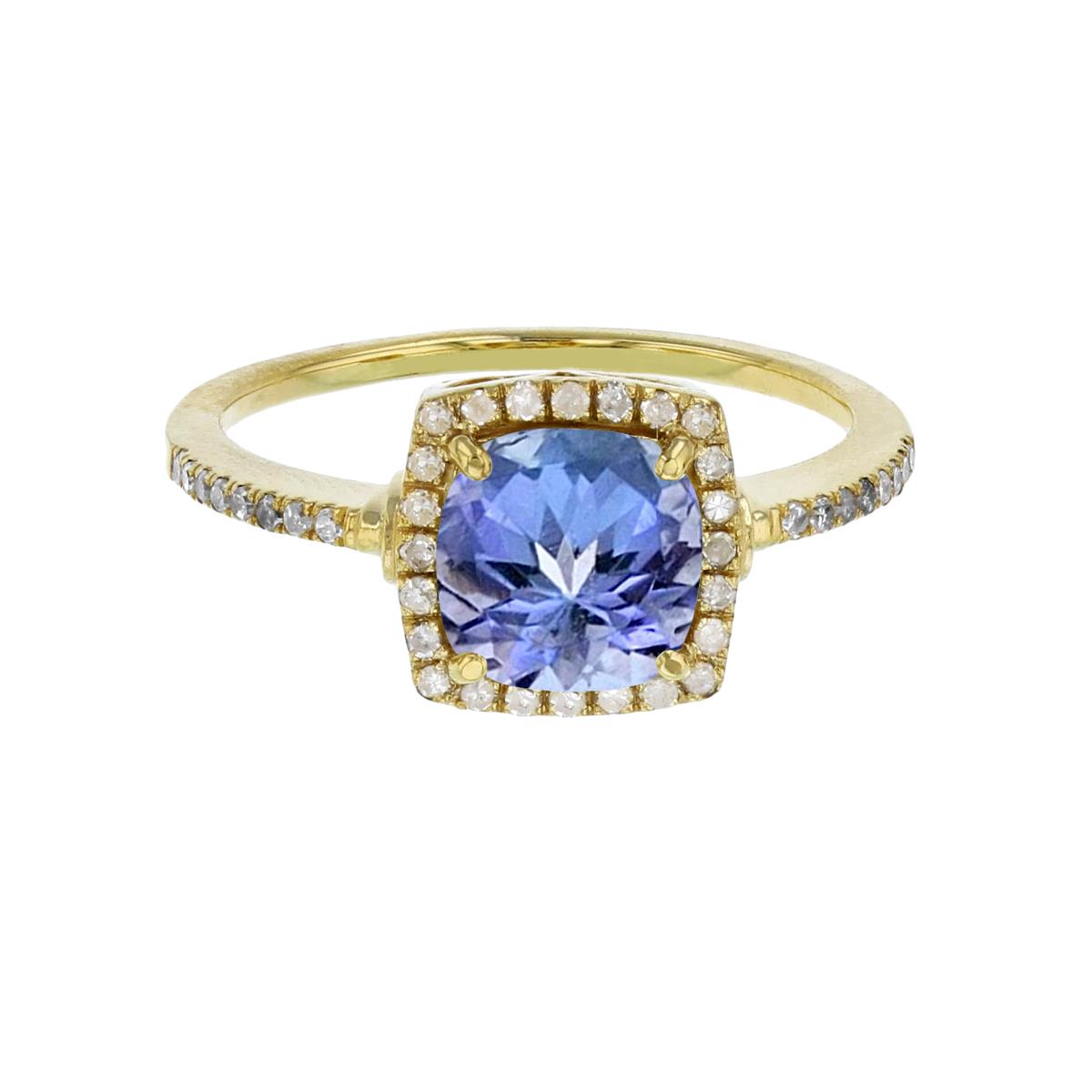 Sterling Silver Yellow 7mm Cushion Tanzanite & Cr White Sapphire Halo Ring