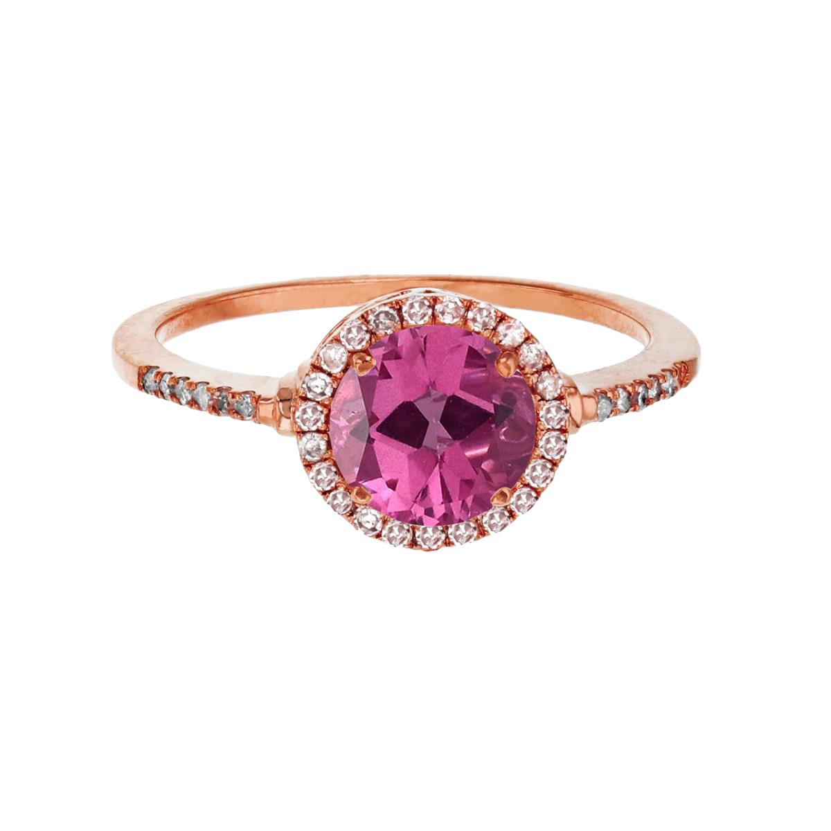 10K Rose Gold 7mm Round Pure Pink & 0.18 CTTW Diamond Halo Ring