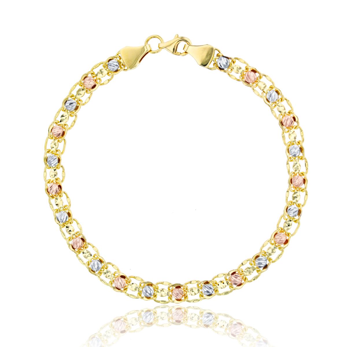 10K Tricolor Gold Diamond Cut Beads Linked Bracelet