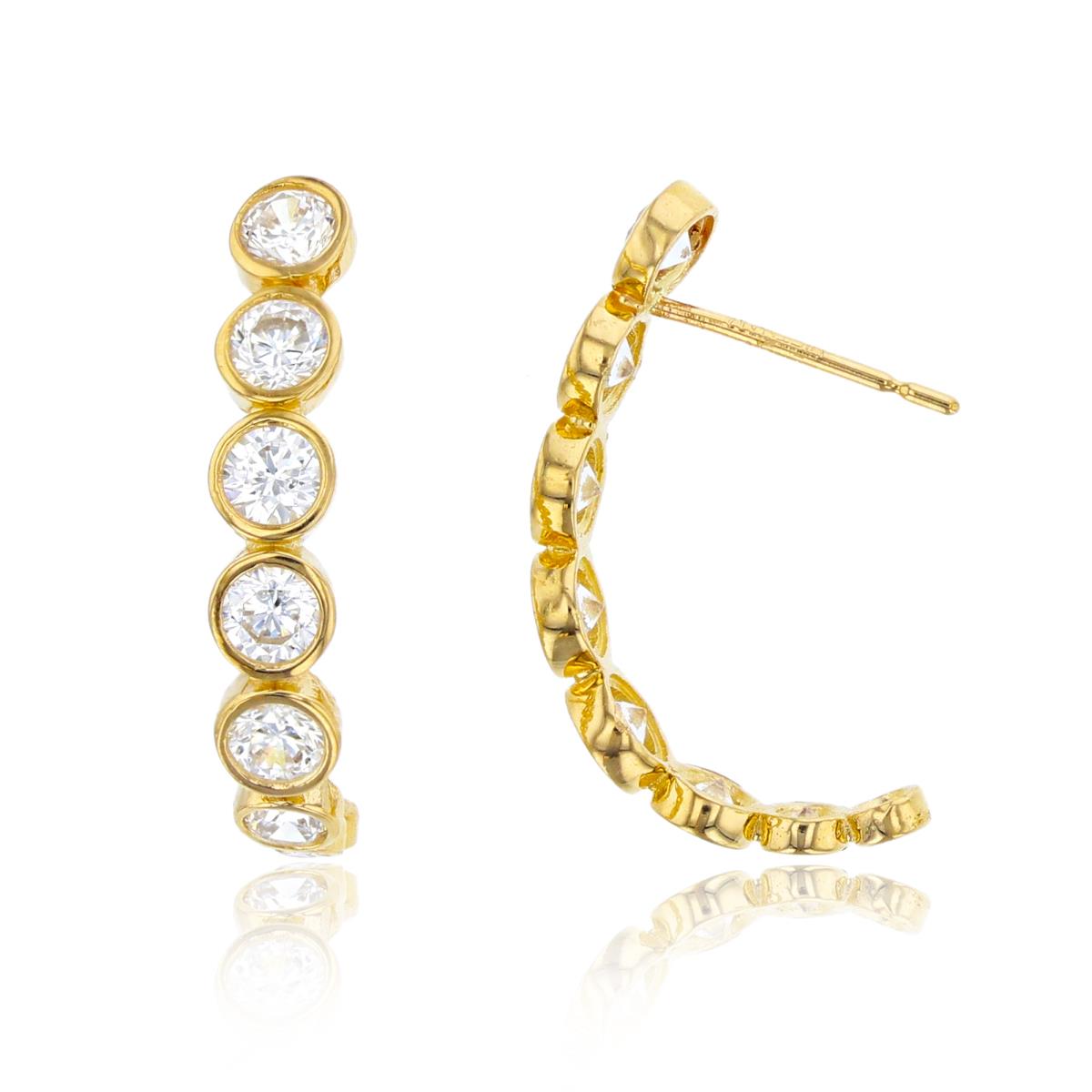 10K Yellow Gold Yellow Rnd CZ Graduated Bezel Row J-Hoop Earring