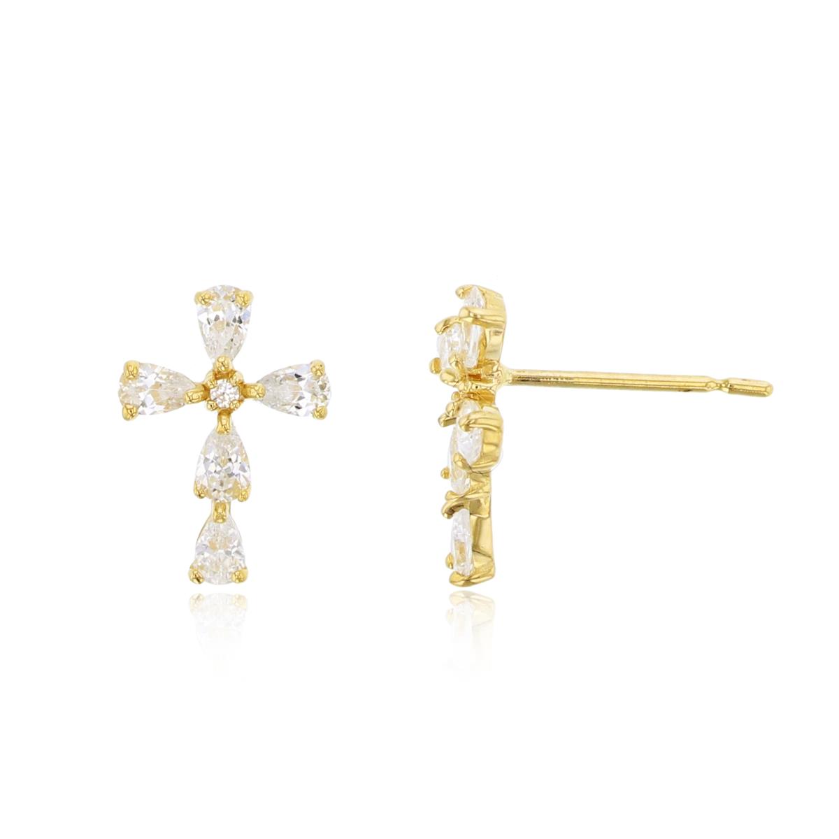 10K Yellow Gold Rnd & PS CZ Cross Stud Earring 
