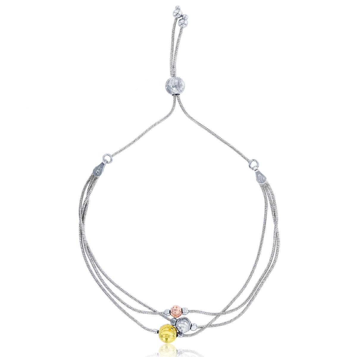Sterling Silver Tri-Color Moon DC Beads Triple Adjustable Bracelet