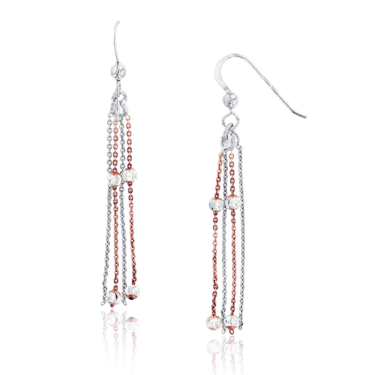 Sterling Silver Rose & White Moon DC Beads Dangling Tassle Fishhook Earring