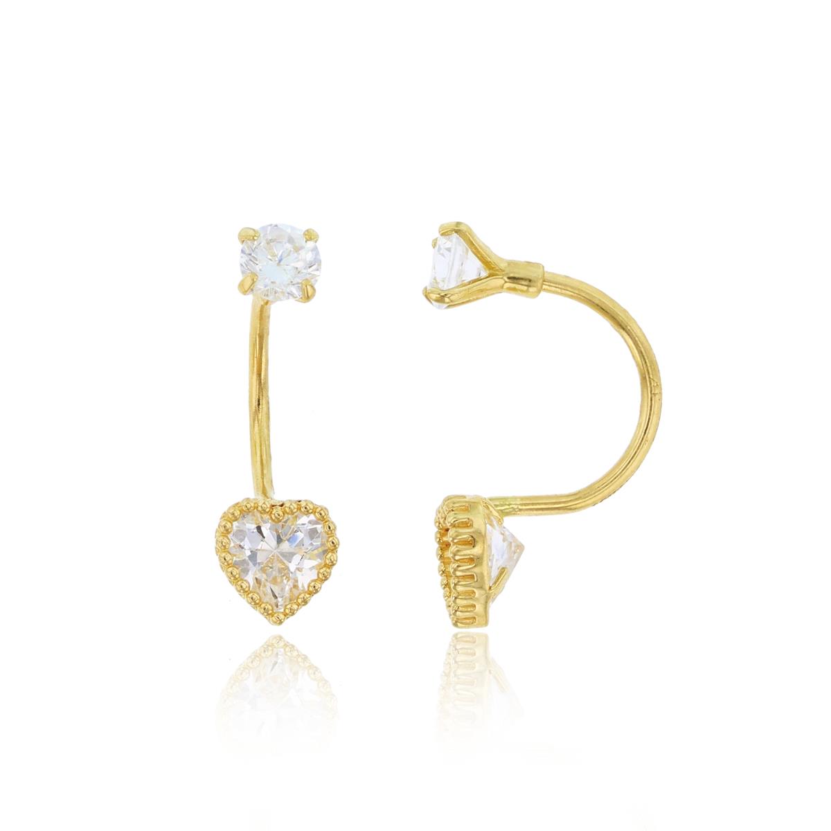 10K Yellow Gold  Rnd & HS CZ  Beaded 4mm Top/5mm Bottom Studs Earring