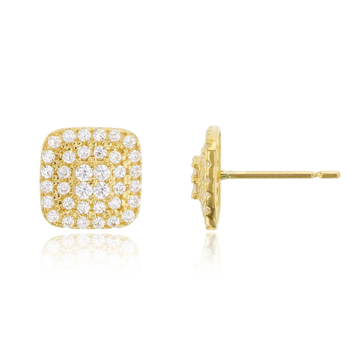 10K Yellow Gold Rnd CZ Micropave Cushion Studs