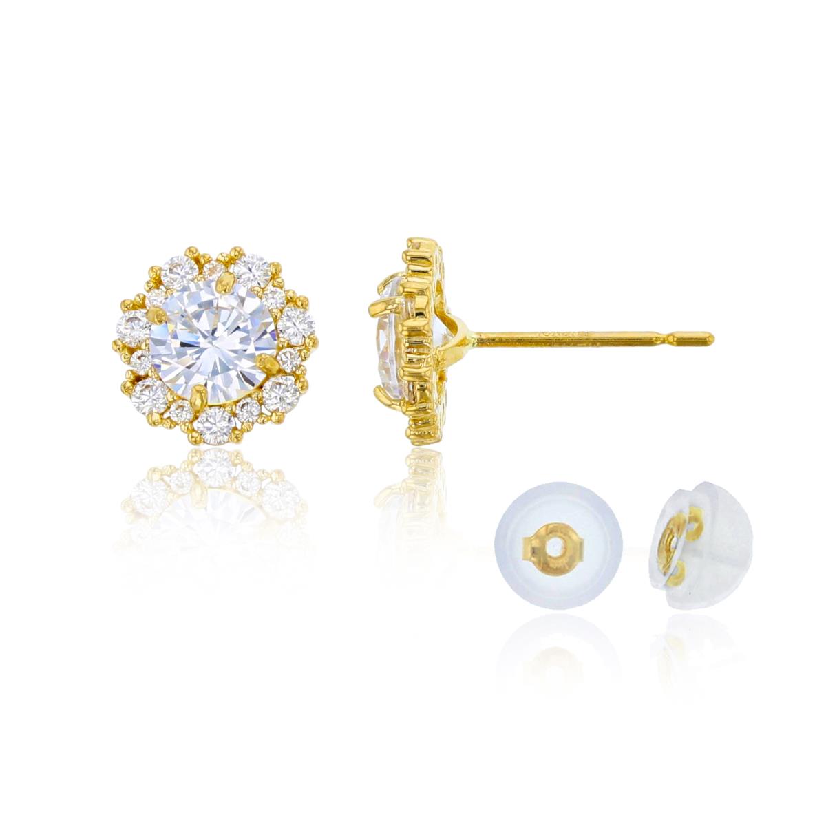 10K Yellow Gold 5mm Rnd CZ Flower Studs with Silicon Backs