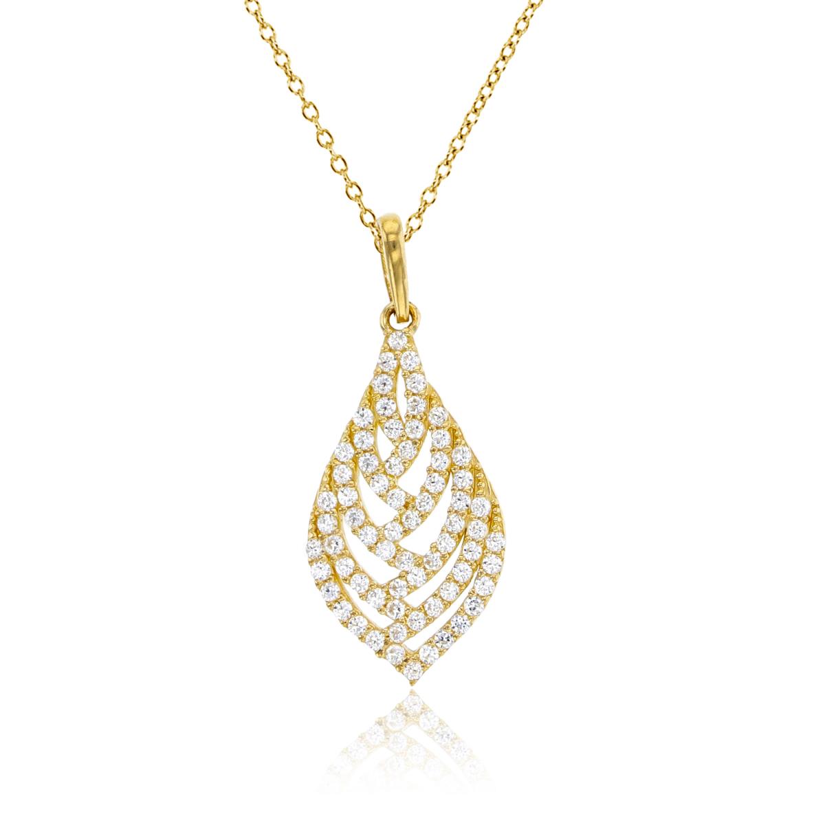 14K Yellow Gold Rnd CZ  Leaf 18"Necklace