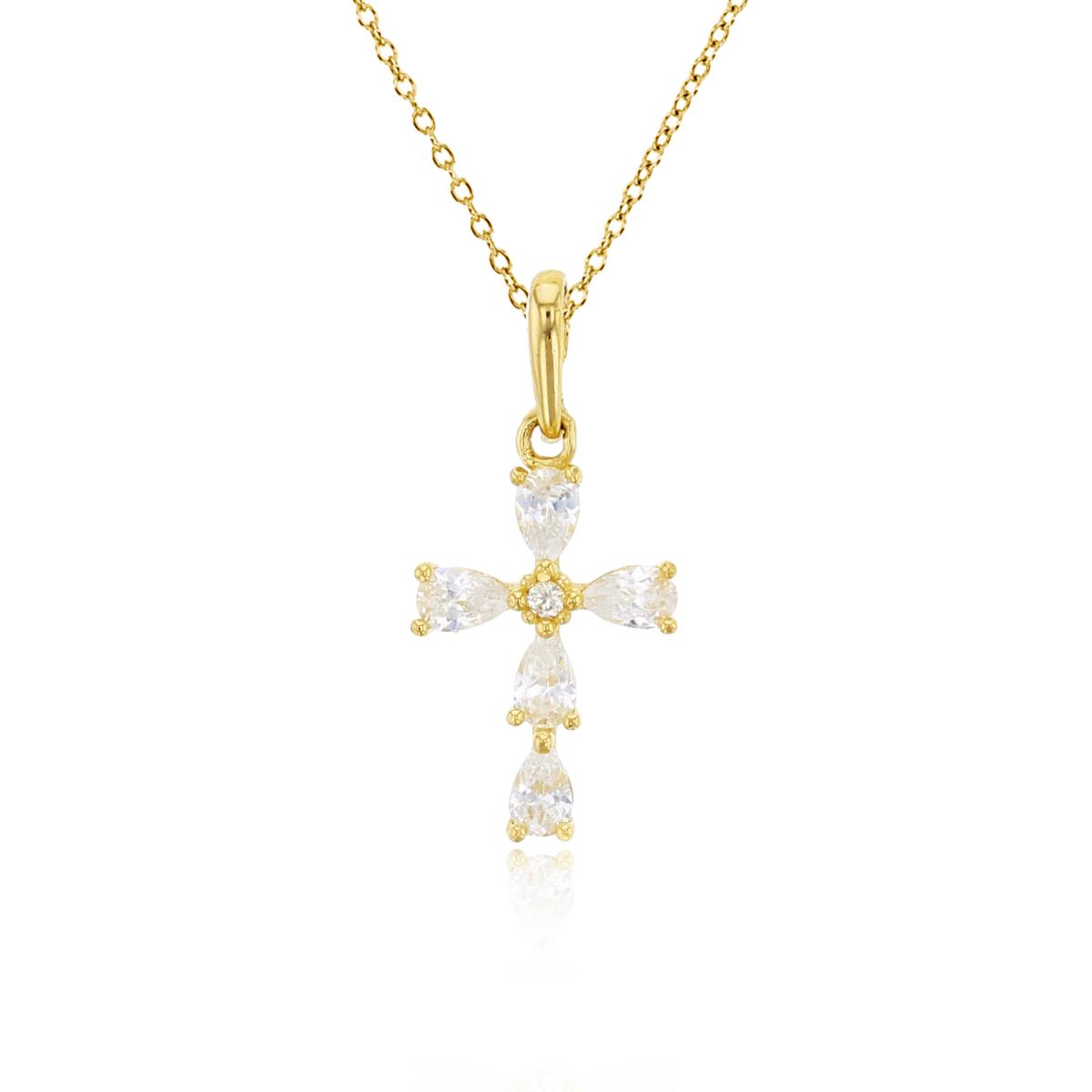 14K Yellow Gold Rnd & PS CZ Cross 18"Necklace